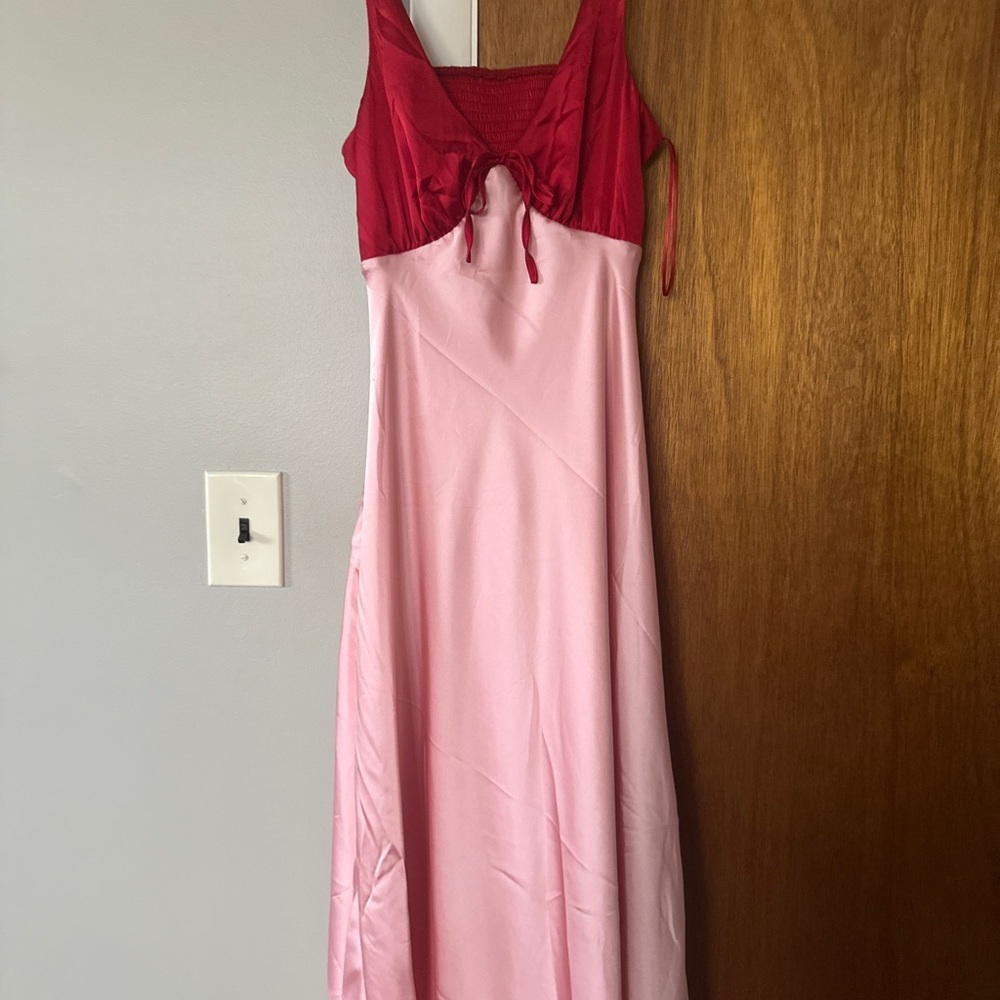 Red and Pink Sleeveless Dress
